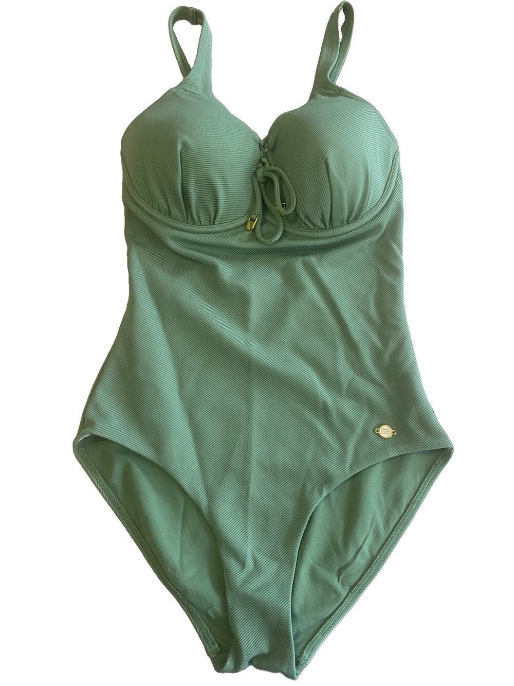sunseeker green lace up swimsuit one piece underwire ribbed size US 6